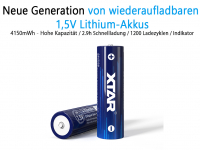 XTAR AA 1,5V Lithium Ionen Akku 4150mWh (ca. 2500mAh)